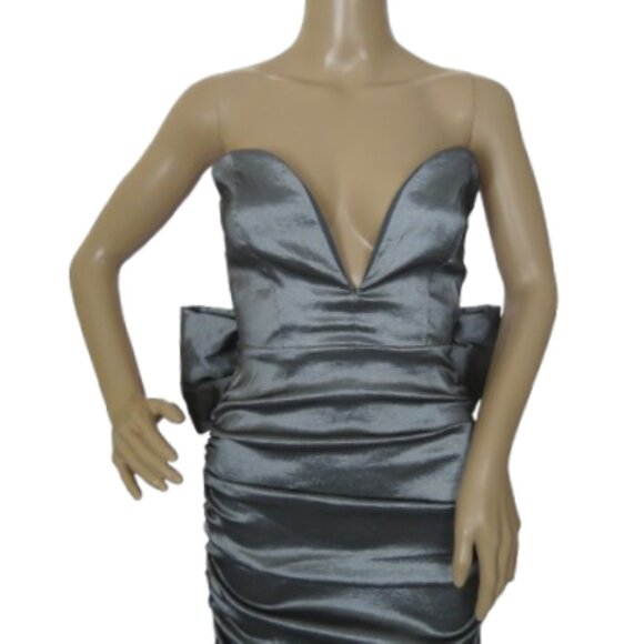 Klesis Grey Metallic V-Bar Bardot Mini Dress - Picture 2 of 8